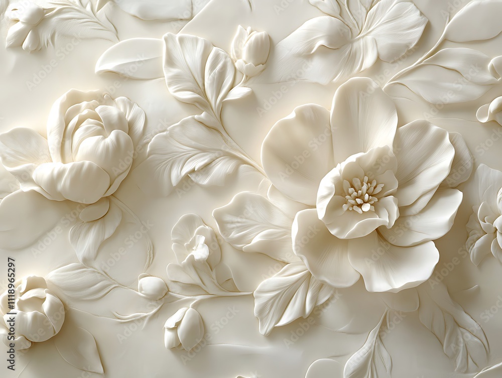 Delicate 3D Relief of Intricately Sculpted Flowers Delicate 3D Relief of Intricately Sculpted Flowers