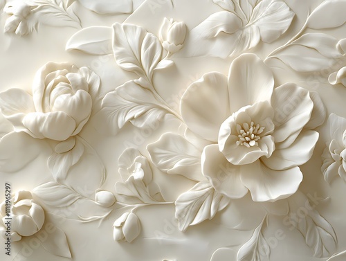 Delicate 3D Relief of Intricately Sculpted Flowers