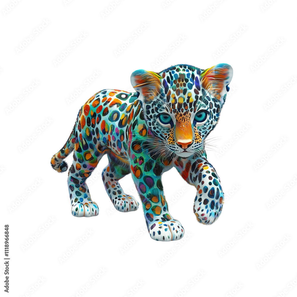 Fototapeta premium Vibrant Rainbow Jaguar Cub Walking