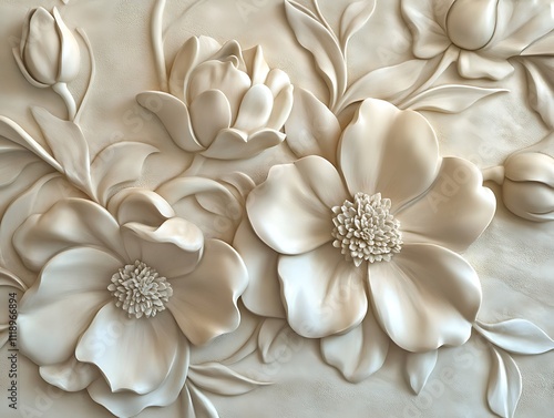 Delicate 3D Relief of Intricately Sculpted Flowers