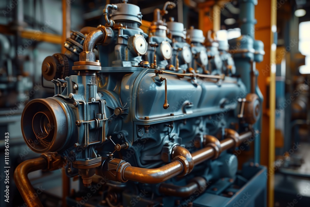 Close-up view of an intricate industrial engine showcasing detailed mechanics. Close-up view of an intricate industrial engine showcasing detailed mechanics.