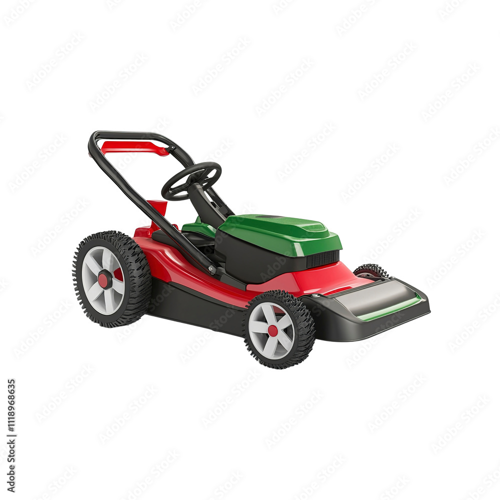Modern Red and Green Lawn Mower Isolated on White Background Modern Red and Green Lawn Mower Isolated on White Background
