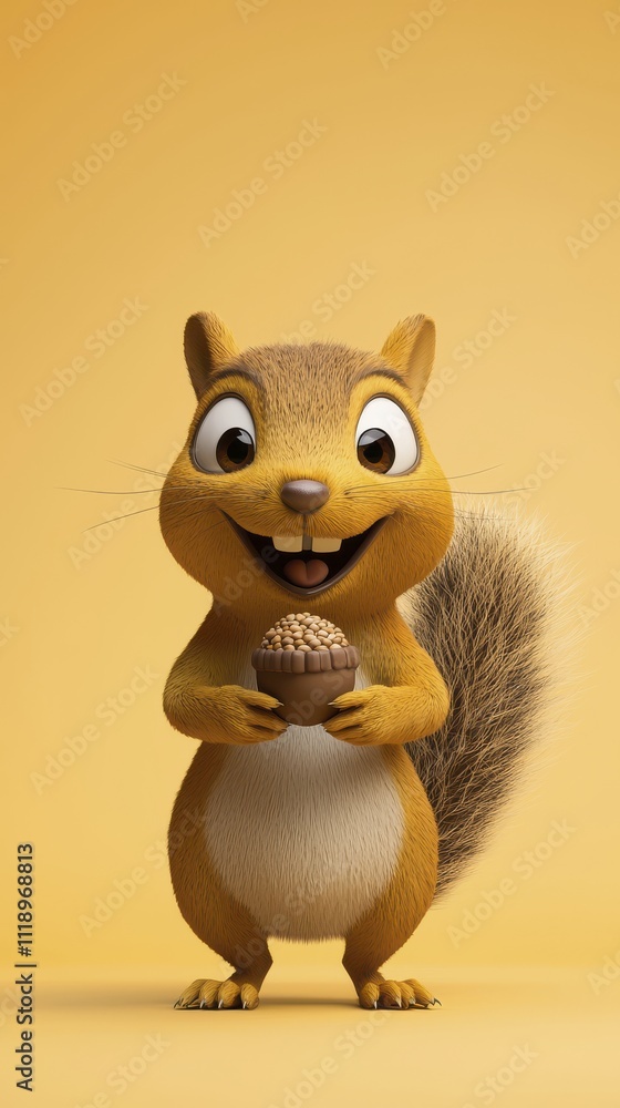 Cute Cartoon Squirrel Holding Acorn | 3D rendering Cute Cartoon Squirrel Holding Acorn | 3D rendering
