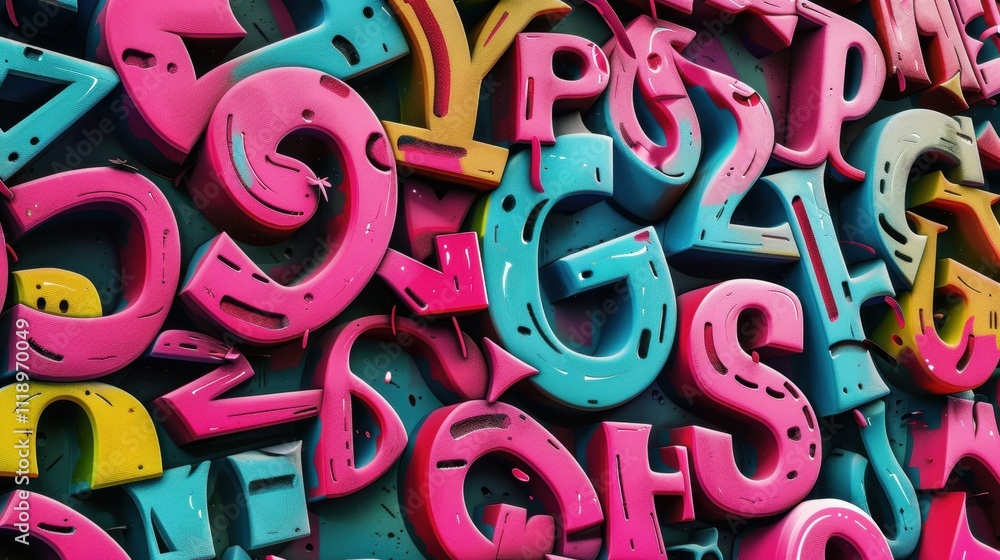 Fototapeta premium Colorful 3D letters create a vibrant, playful visual display.