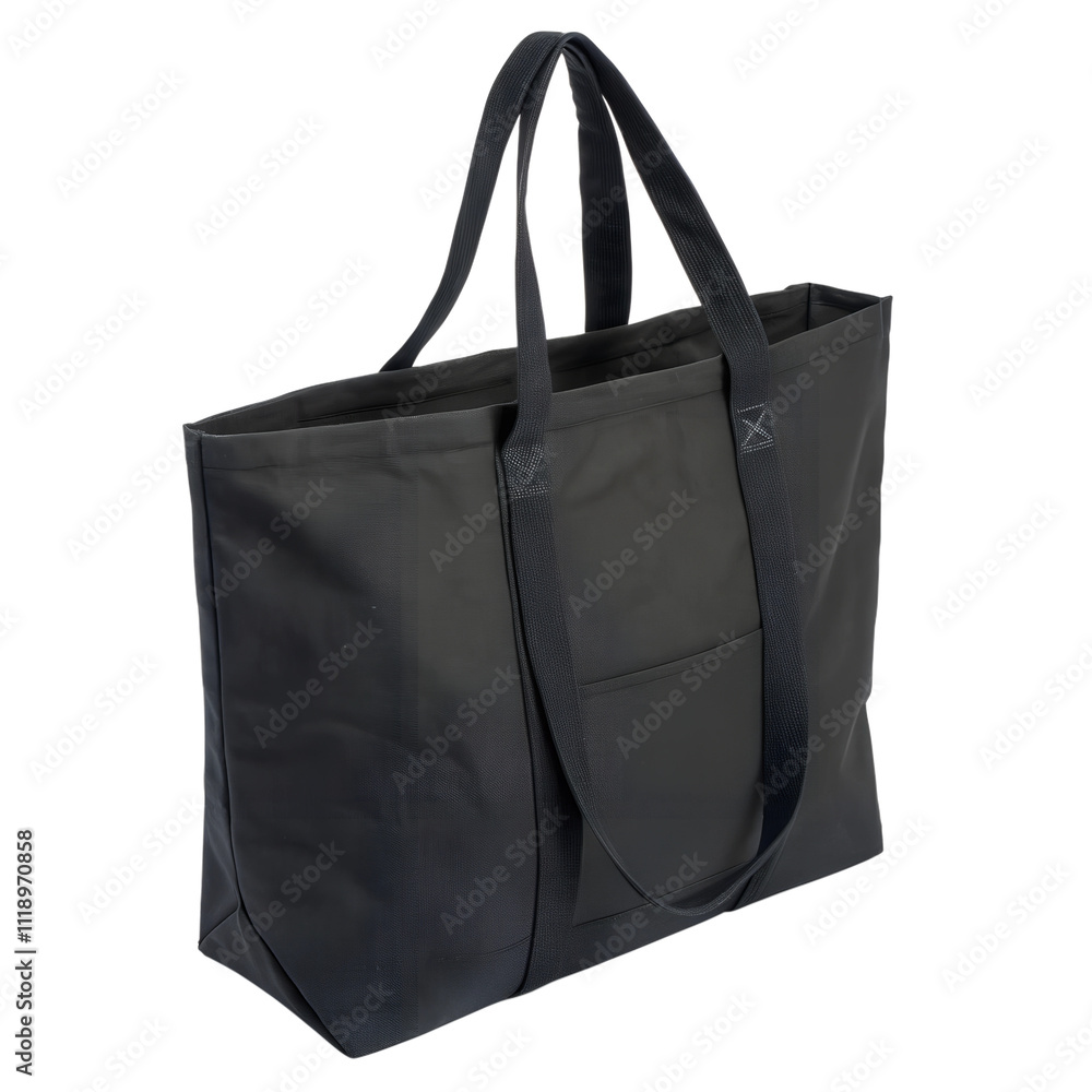 A reusable black canvas tote bag with sturdy handles, neatly folded, and isolated on a transparent background A reusable black canvas tote bag with sturdy handles, neatly folded, and isolated on a transparent background