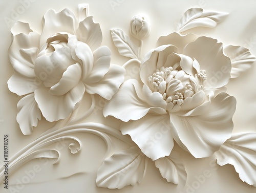 Delicate 3D Relief of Intricately Sculpted Flowers