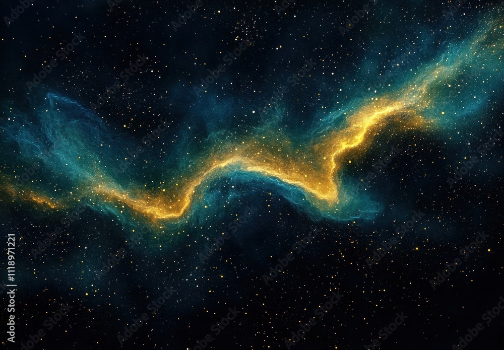 Cosmic Landscape with Gold and Blue Swirling Nebulas and Shimmering Stardust in Abstract Expressionism Cosmic Landscape with Gold and Blue Swirling Nebulas and Shimmering Stardust in Abstract Expressionism