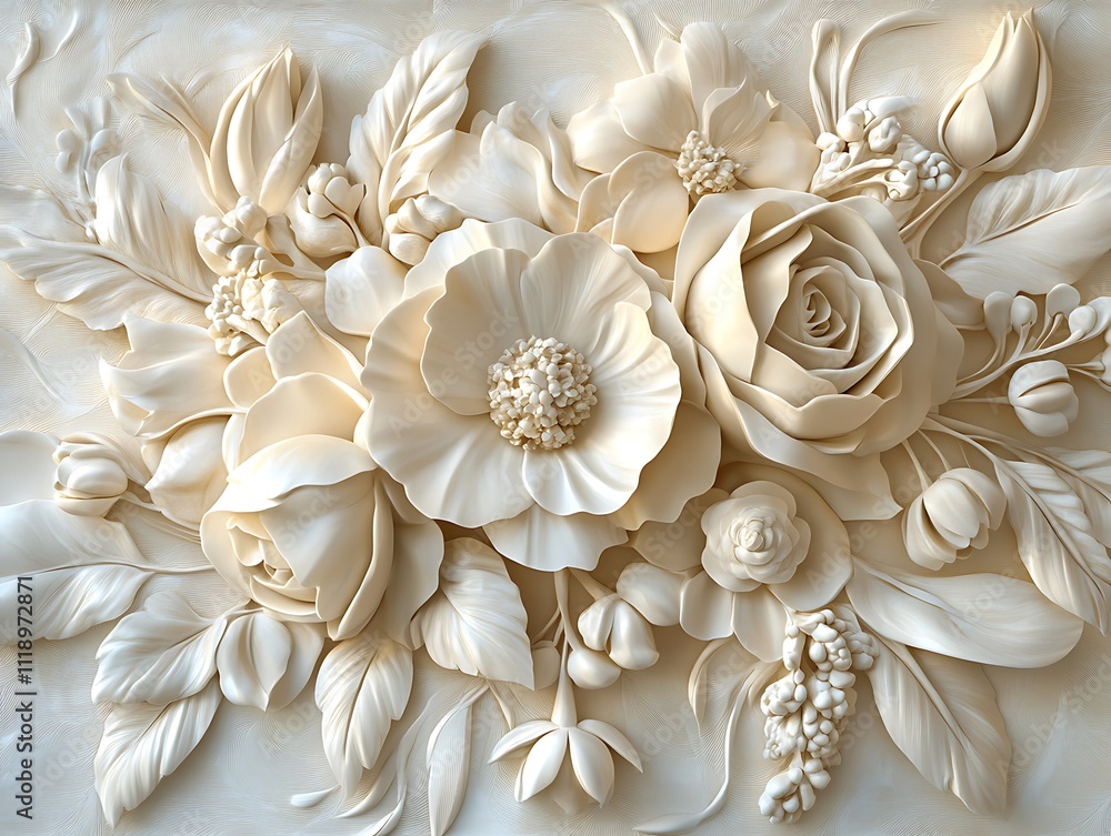 Delicate 3D Relief of Intricately Sculpted Flowers Delicate 3D Relief of Intricately Sculpted Flowers