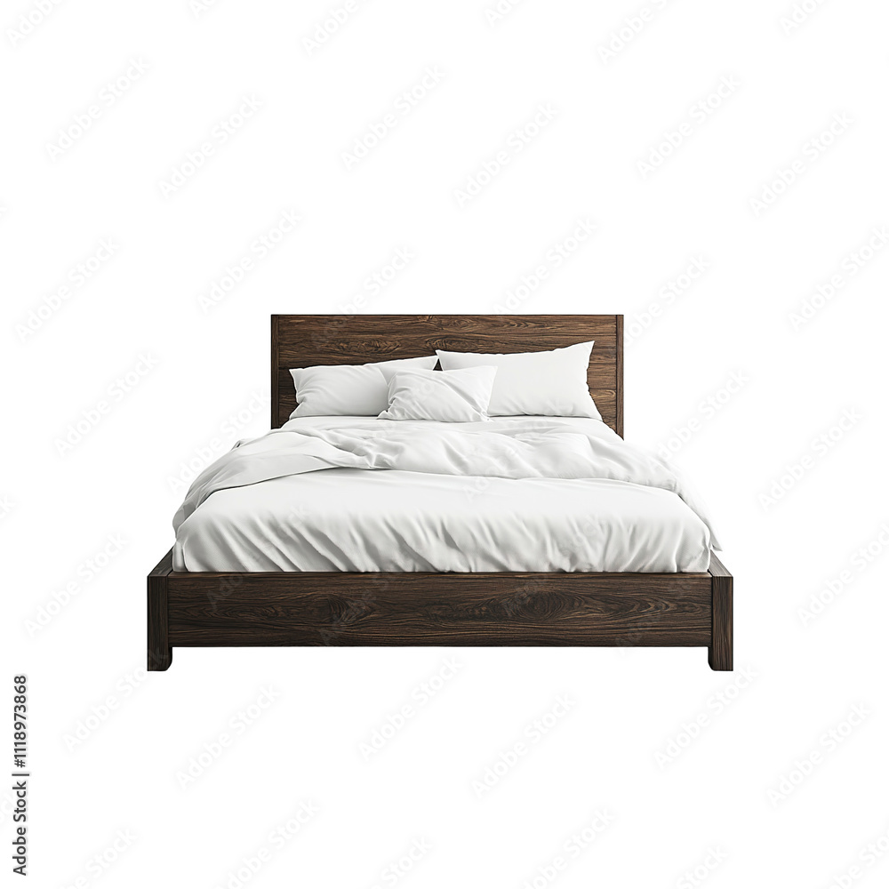 Modern Dark Wood Platform Bed with Crisp White Bedding Modern Dark Wood Platform Bed with Crisp White Bedding