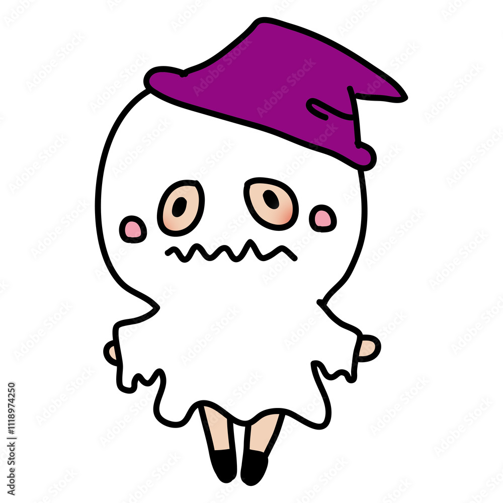 ハロウィンで魔女の帽子をかぶったお化けの仮装をした子供 ハロウィンで魔女の帽子をかぶったお化けの仮装をした子供