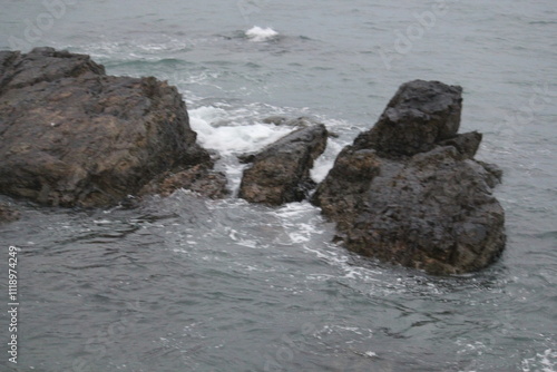 Image of waves crashing on Imrang Beach in Busan, Korea
