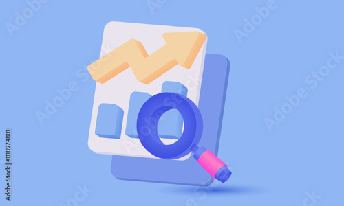 3d icon graph search notice finance on background