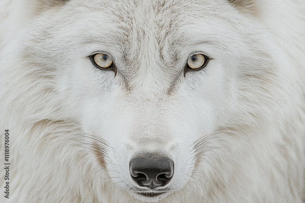 Intense Arctic Wolf Close-Up with Striking Golden Eyes Intense Arctic Wolf Close-Up with Striking Golden Eyes