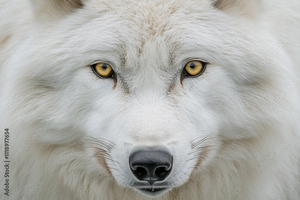 Intense Arctic Wolf Close-Up with Striking Golden Eyes Intense Arctic Wolf Close-Up with Striking Golden Eyes
