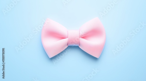 Stylish pink bow tie on soft blue background for fashion accessories minimalist concept