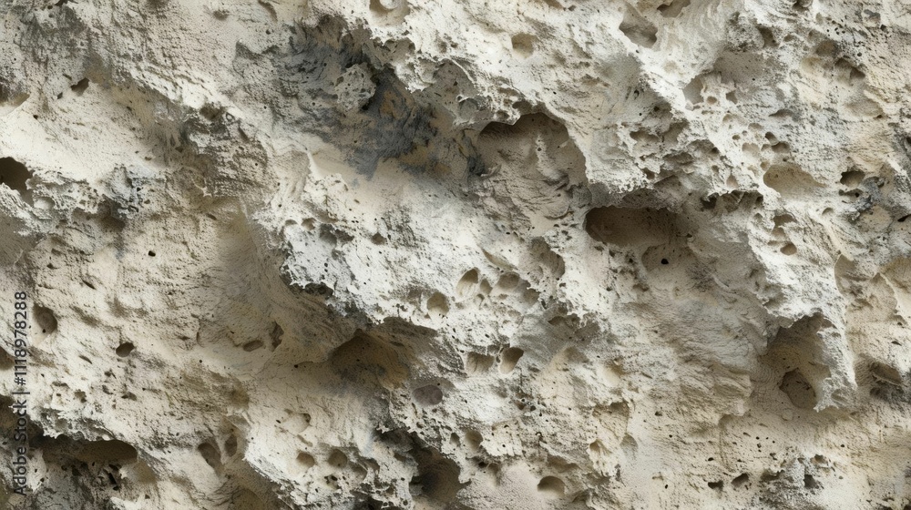 Close-up of a textured, porous rock surface with various indentations. Close-up of a textured, porous rock surface with various indentations.