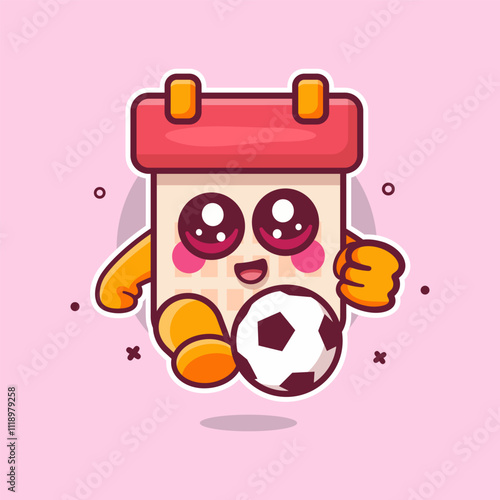 smiling calendar character mascot playing football isolated cartoon