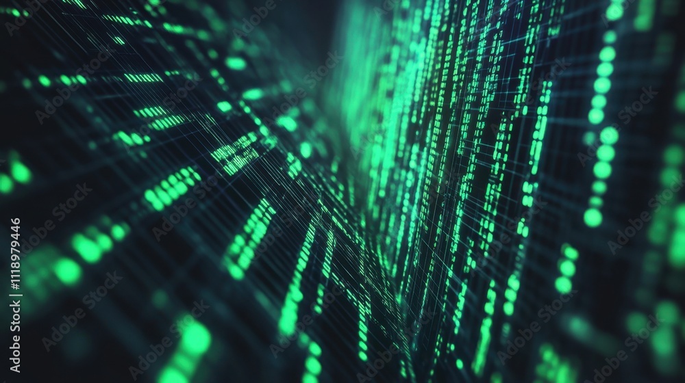 Abstract digital representation of data streams in green tones. Abstract digital representation of data streams in green tones.
