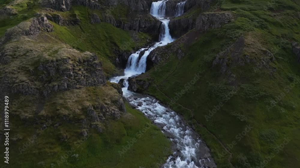Iceland waterfall in the forest Iceland waterfall in the forest