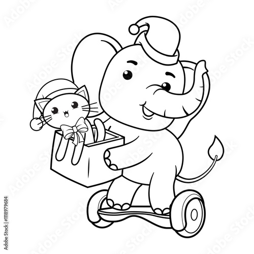 Christmas coloring page with elephant for kids