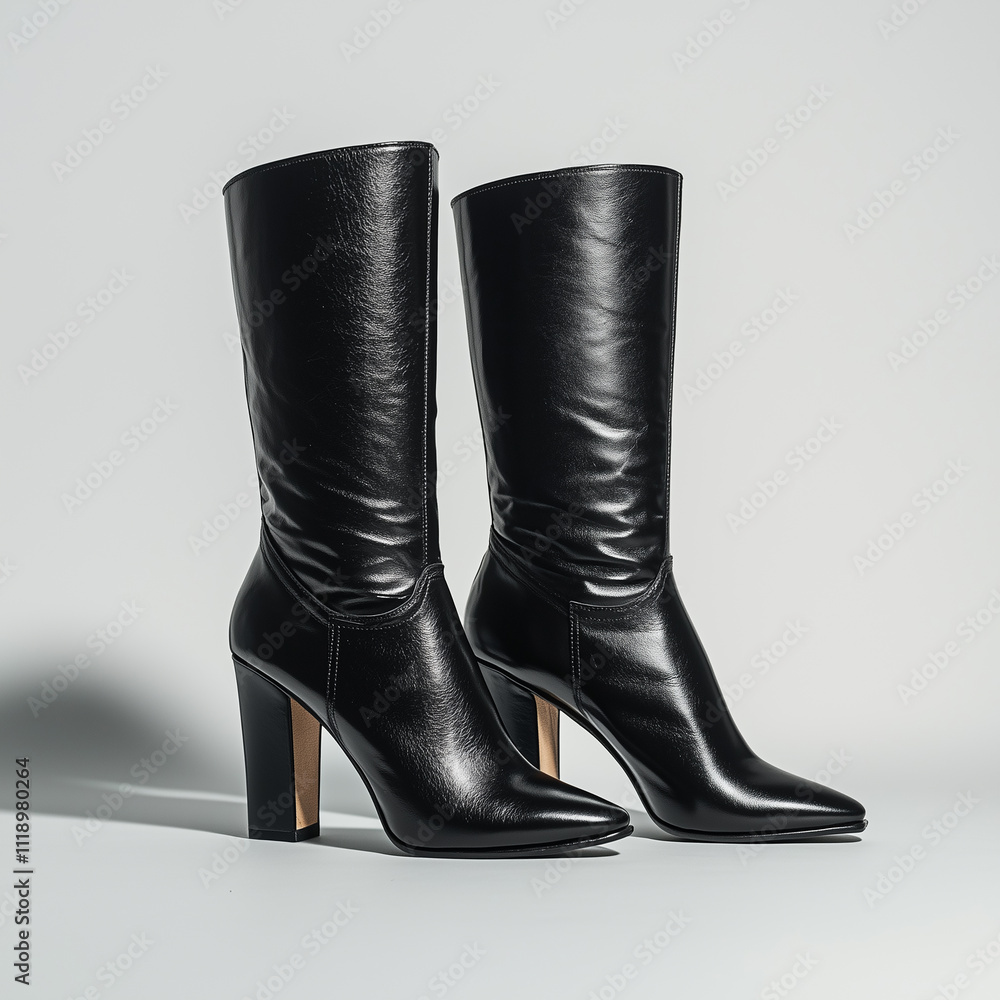 custom made wallpaper toronto digitalBlack leather knee high boots on white background.