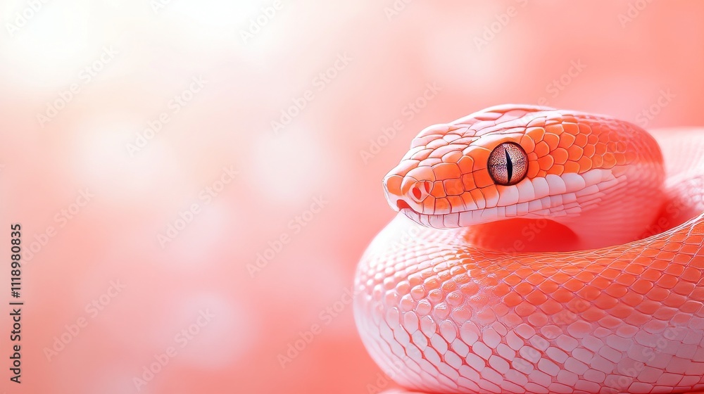 Fototapeta premium Intricate Pattern of a Coral Snake on a Soft Pink Background