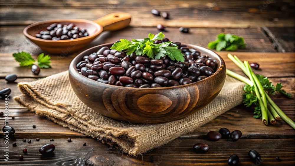 Cooked black beans in a rustic bowl on wooden table, black beans, cooked, food, bowl, wooden, table, healthy, vegan, vegetarian