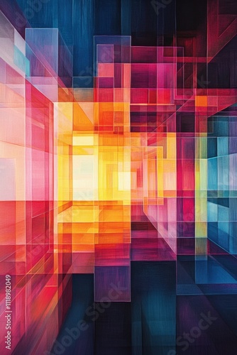 Abstract composition of vibrant colors and geometric shapes.