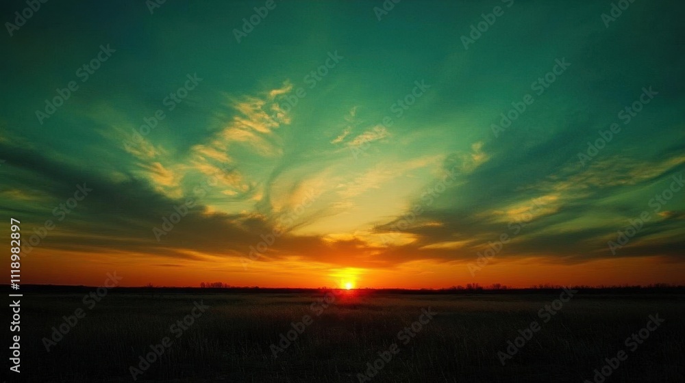 A vibrant sunset over a serene landscape with colorful clouds. A vibrant sunset over a serene landscape with colorful clouds.