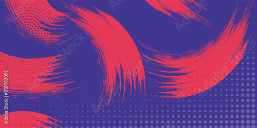 	Abstract Sports Background with Red and Purple Brush Texture and Halftone Effect. Retro Grunge