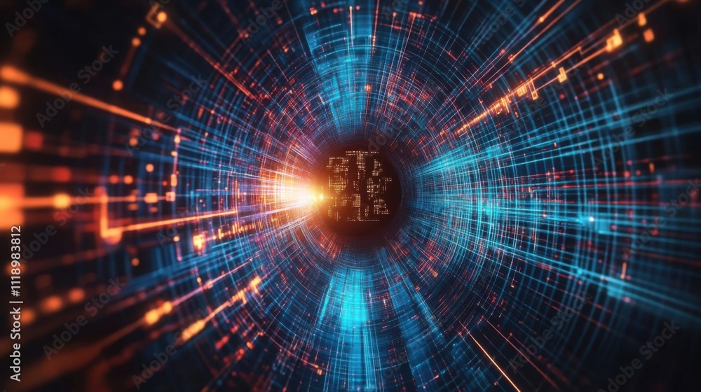 Journey through a digital tunnel: vibrant data streams and glowing network pathways. Journey through a digital tunnel: vibrant data streams and glowing network pathways.