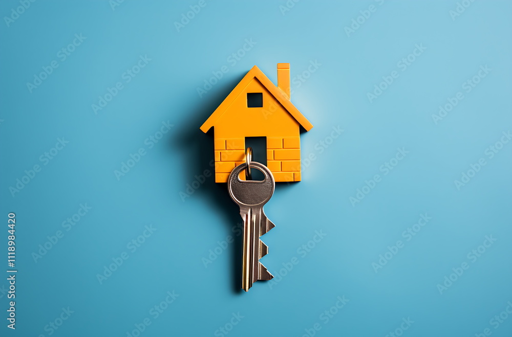a house and keys near blue background, generative ai a house and keys near blue background, generative ai
