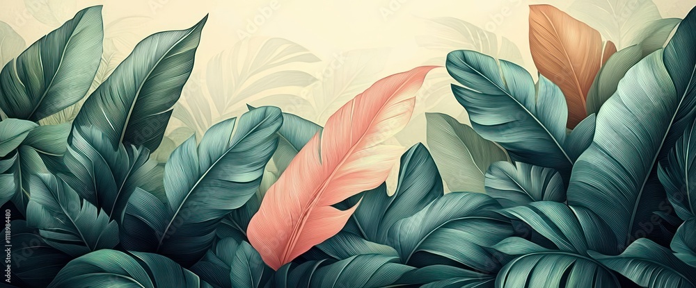custom made wallpaper toronto digitalTropical Leaves Vintage Wallpaper Design with Green Banana Plants and Soft Natural Light Jungle Mural Art