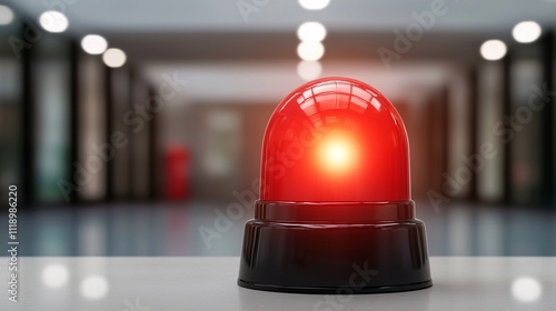 Fire alarm safety response concept. Red emergency light on a sleek surface, glowing in a modern interior setting. photo