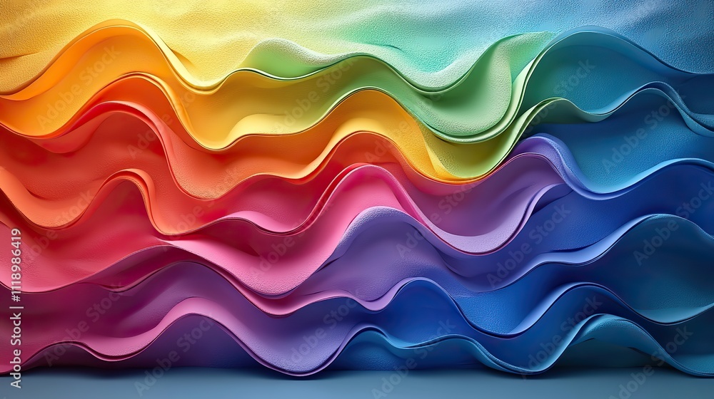 Elegant, wavy rainbow stripes with unique textures represent pride flag colors Elegant, wavy rainbow stripes with unique textures represent pride flag colors