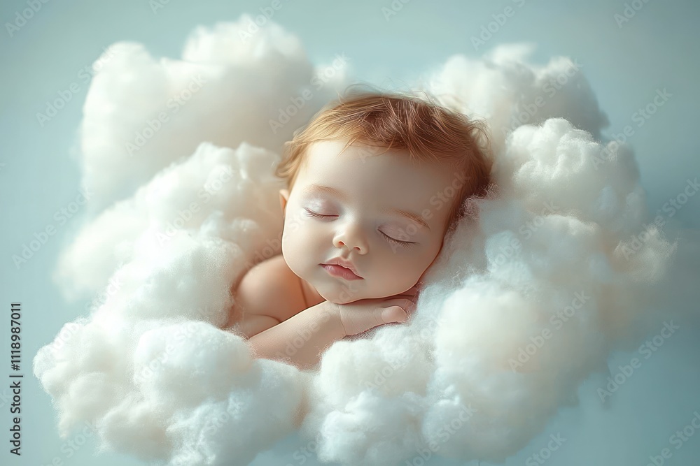 baby sleeping on fluffy cloud in pastel colors with ethereal lighting and soft focus baby sleeping on fluffy cloud in pastel colors with ethereal lighting and soft focus