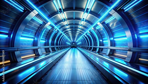 Futuristic tunnel with bright blue lights conveying speed and motion, futuristic, tunnel, illuminated, bright lights