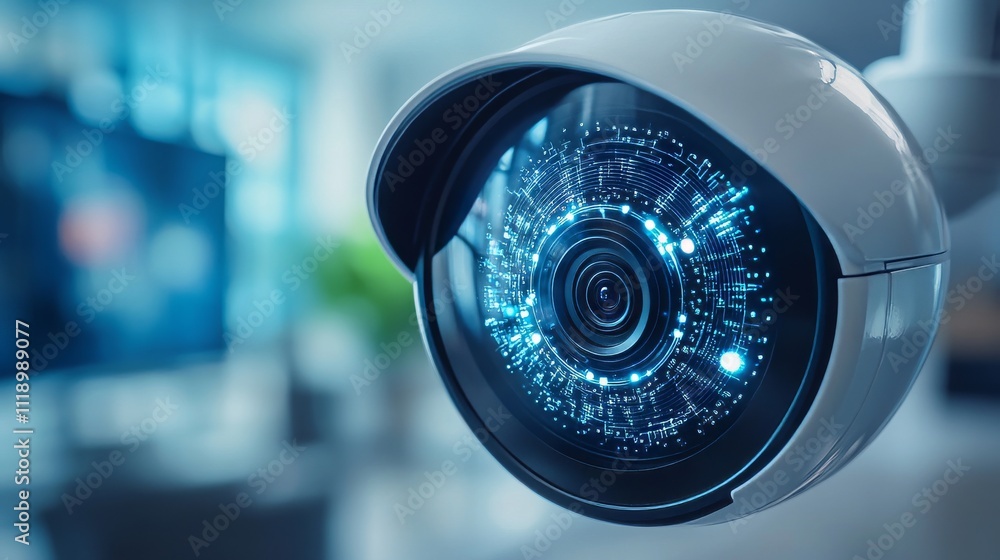 High-Tech Security Camera with Digital Interface and Data Visualization High-Tech Security Camera with Digital Interface and Data Visualization
