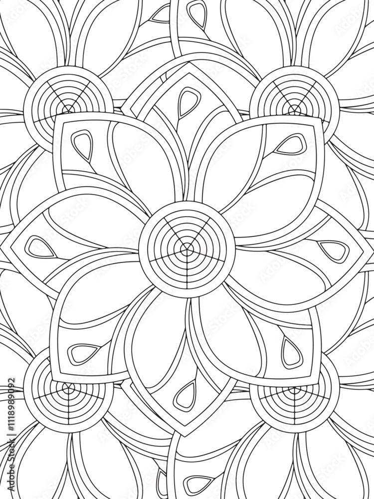 Fototapeta premium All these designs are hand-drawn and unique Flower Border is a Beautiful black-and-white illustration for aadult coloring book, This is a printable Beautiful Zentangle Coloring page for KDP Interior,