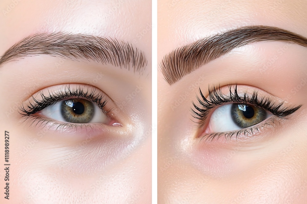 Fototapeta premium Beauty transformation eyelash and eyebrow enhancements studio makeup showcase close-up aesthetics