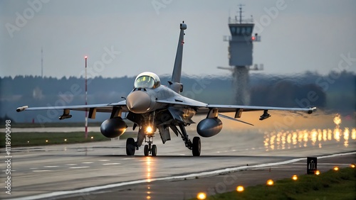 indonesian jet fighter parked on run way at adi sumarmo air port. seen the crew were around of jet fighter., generative ai photo