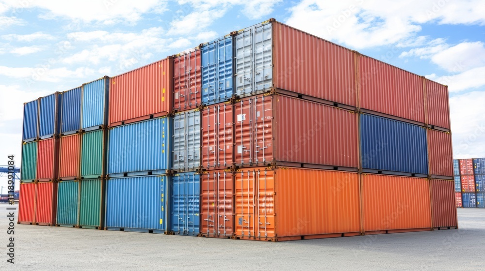 Container stacking action at shipping yard industrial environment aerial view of cargo Container stacking action at shipping yard industrial environment aerial view of cargo