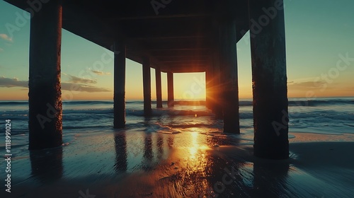 Stunning Sunset View Underneath a Pier's Shadow