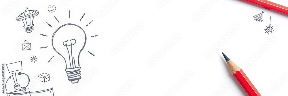Hand sketch of a glowing light bulb symbolizing creativity and innovation, paper, creativity, concept Hand sketch of a glowing light bulb symbolizing creativity and innovation, paper, creativity, concept