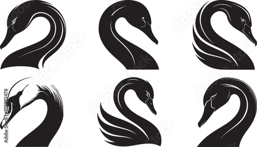 The animal of Swan Head silhouette vector illustration design, Icon and logo using black color photo