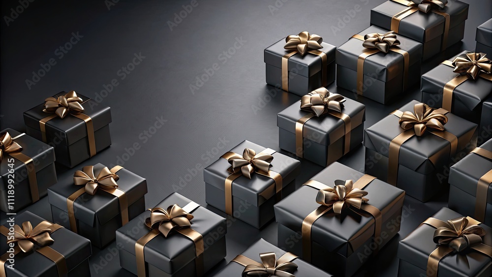 Black gift boxes arranged on dark background for Black Friday discounts concept, Black, gift, boxes, dark background Black gift boxes arranged on dark background for Black Friday discounts concept, Black, gift, boxes, dark background