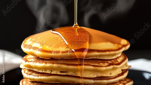 Wallpaper Mural A stack of fluffy pancakes drizzled with syrup, emitting steam, perfect for breakfast. Torontodigital.ca