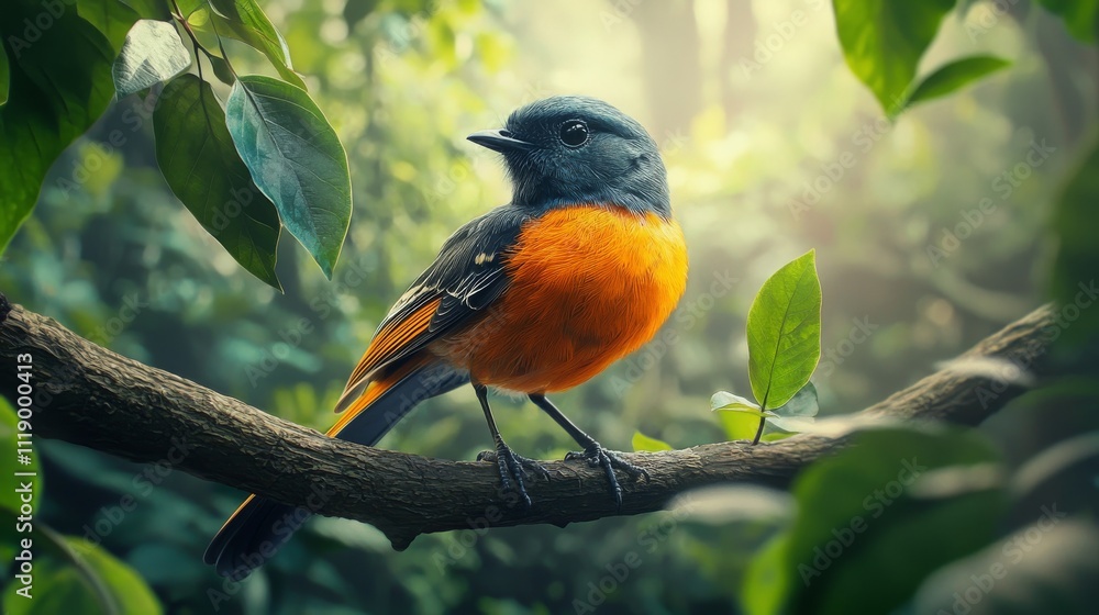 Vibrant Orange Bird Perched on Branch in Nature Vibrant Orange Bird Perched on Branch in Nature