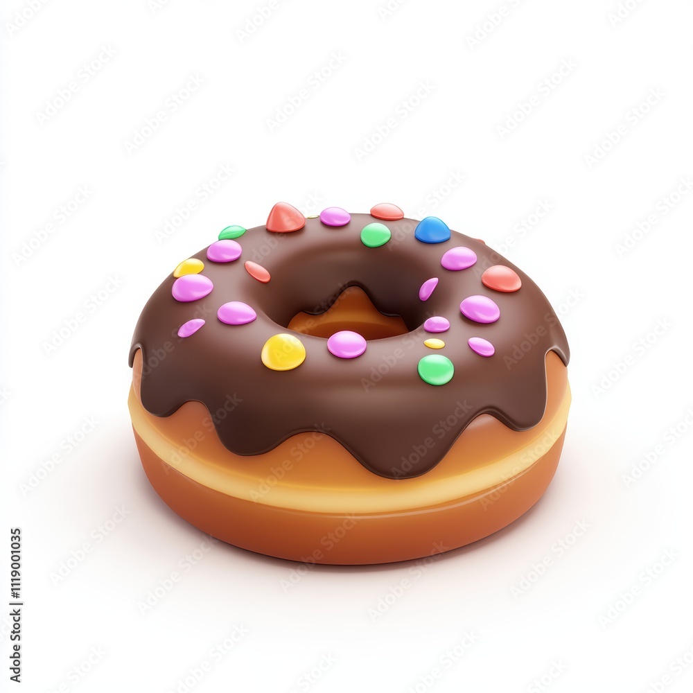 A donut topped with rich chocolate frosting and colorful sprinkles, isolated on white background, representing celebration and sweetness, perfect for children’s events, party visuals A donut topped with rich chocolate frosting and colorful sprinkles, isolated on white background, representing celebration and sweetness, perfect for children’s events, party visuals