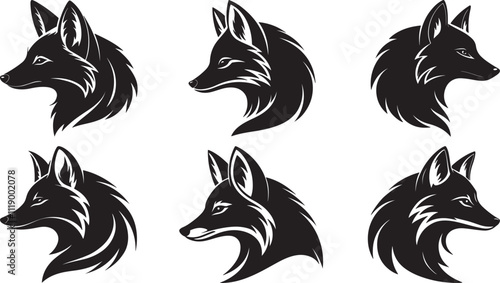 The animal of Arctic Fox Head silhouette vector illustration design, Icon and logo using black color